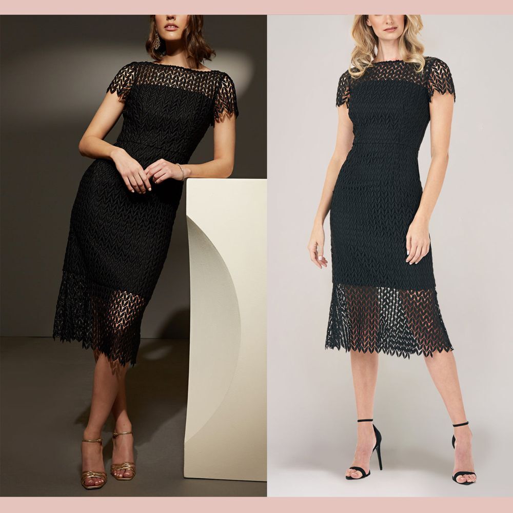 NWT $248 Kay Unger [ 0 ] Tatum‎ Floral Lace Midi Cocktail Dress Black